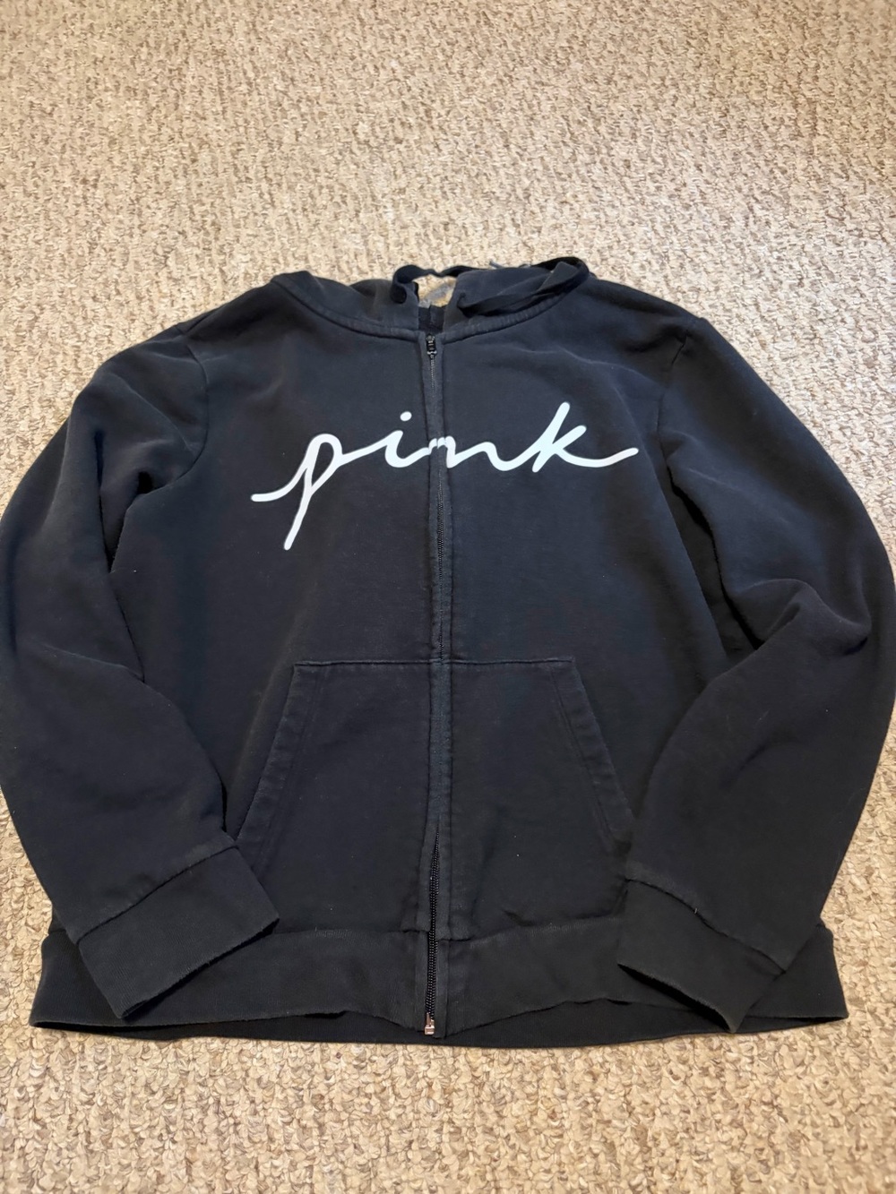 PINK Victoria's Secret Black Zip-Up Hoodie with White Script